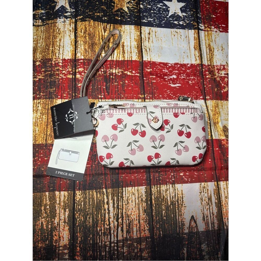 New Nanette Lepore Cherry Hearts 2 pc Wristlet NWT
